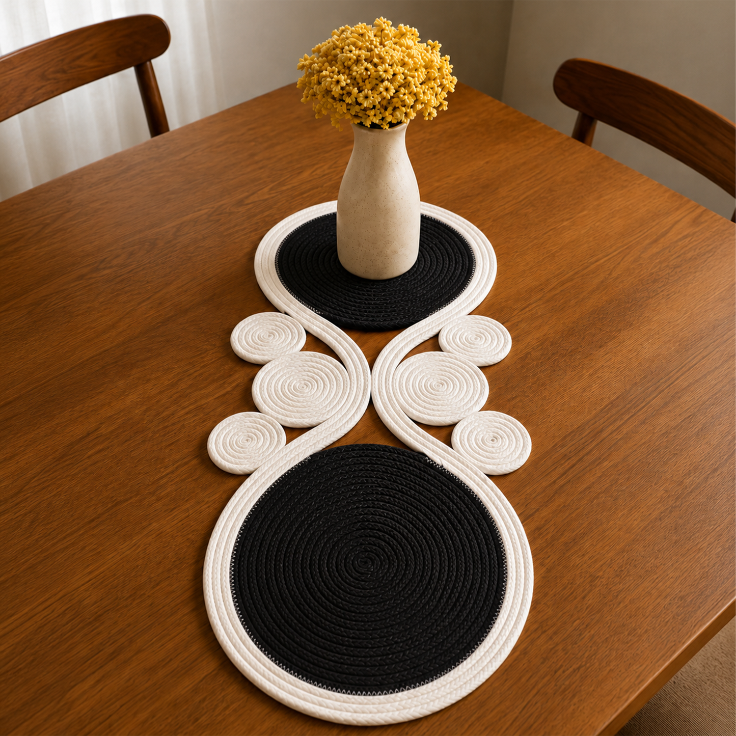 Black and White Handmade Jute Table Runner