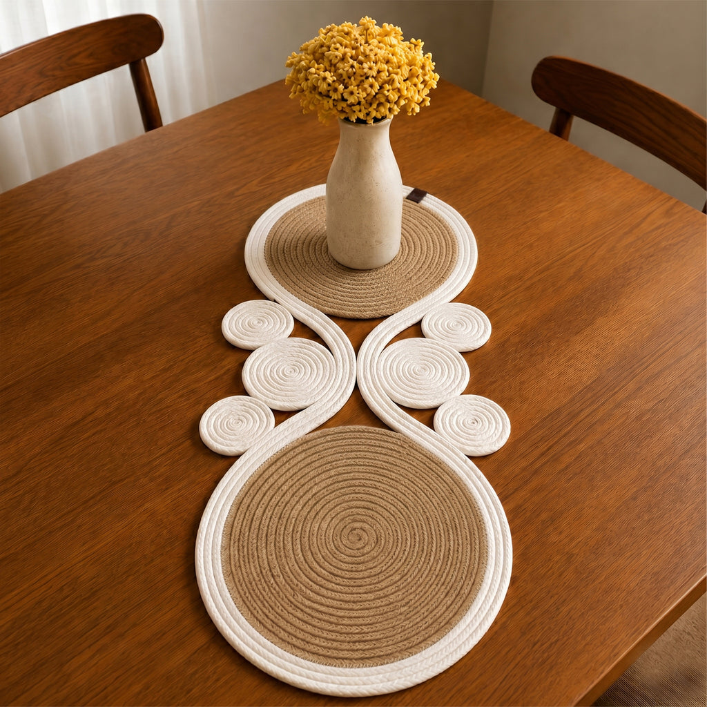 Boho Jute Table Runner, Handmade Wicker Center Table Decor