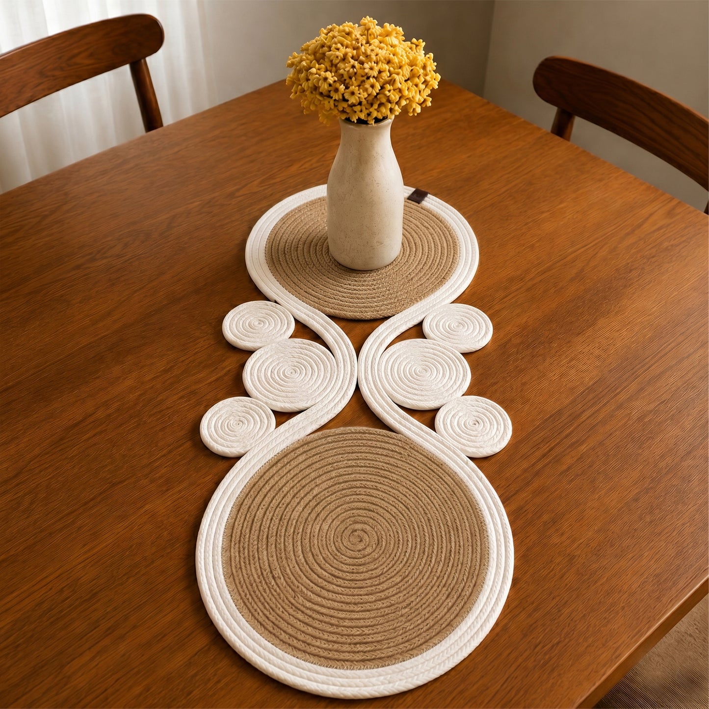 Boho Jute Table Runner, Handmade Wicker Center Table Decor