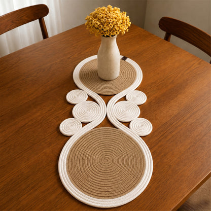 Boho Jute Table Runner, Handmade Wicker Center Table Decor