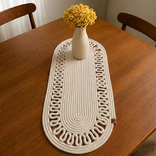 Cream Handwoven Oval Jute Table Runner