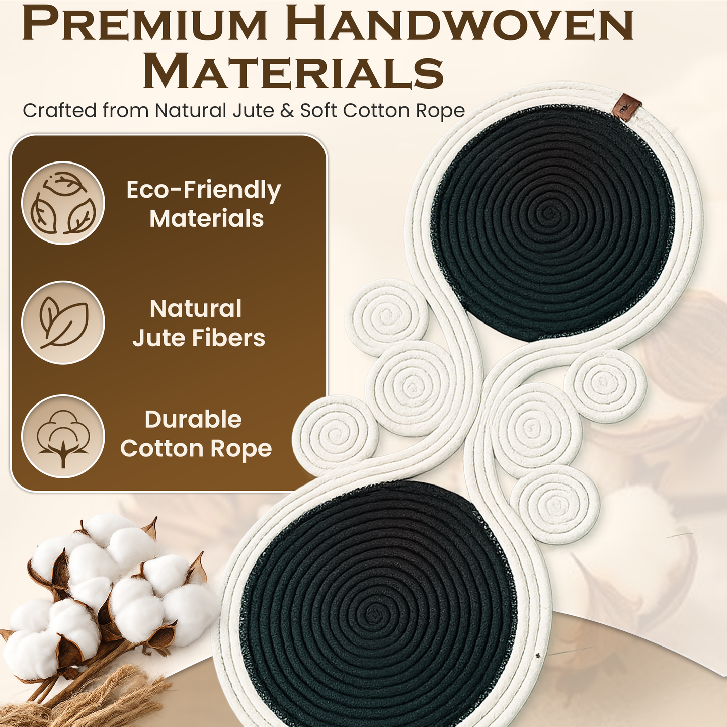 Black and White Handmade Jute Table Runner