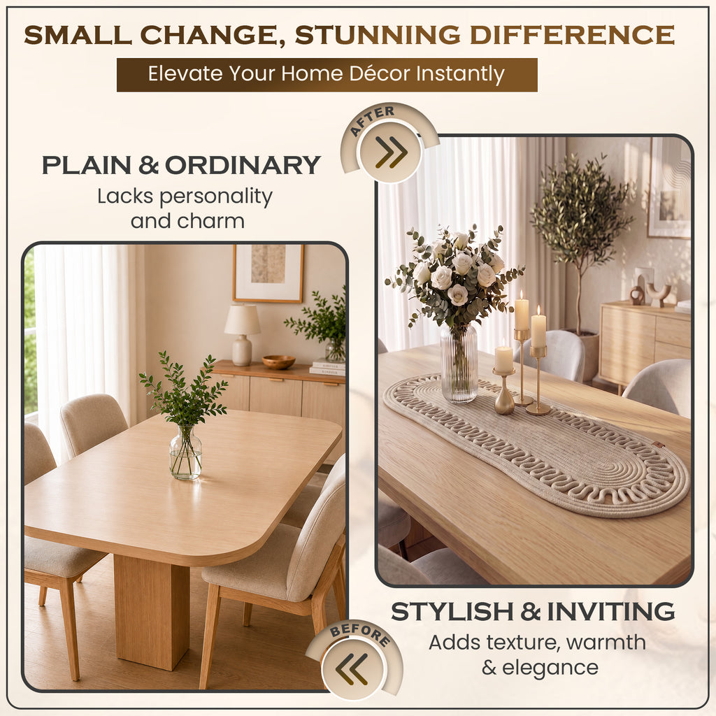 Cream Handwoven Oval Jute Table Runner