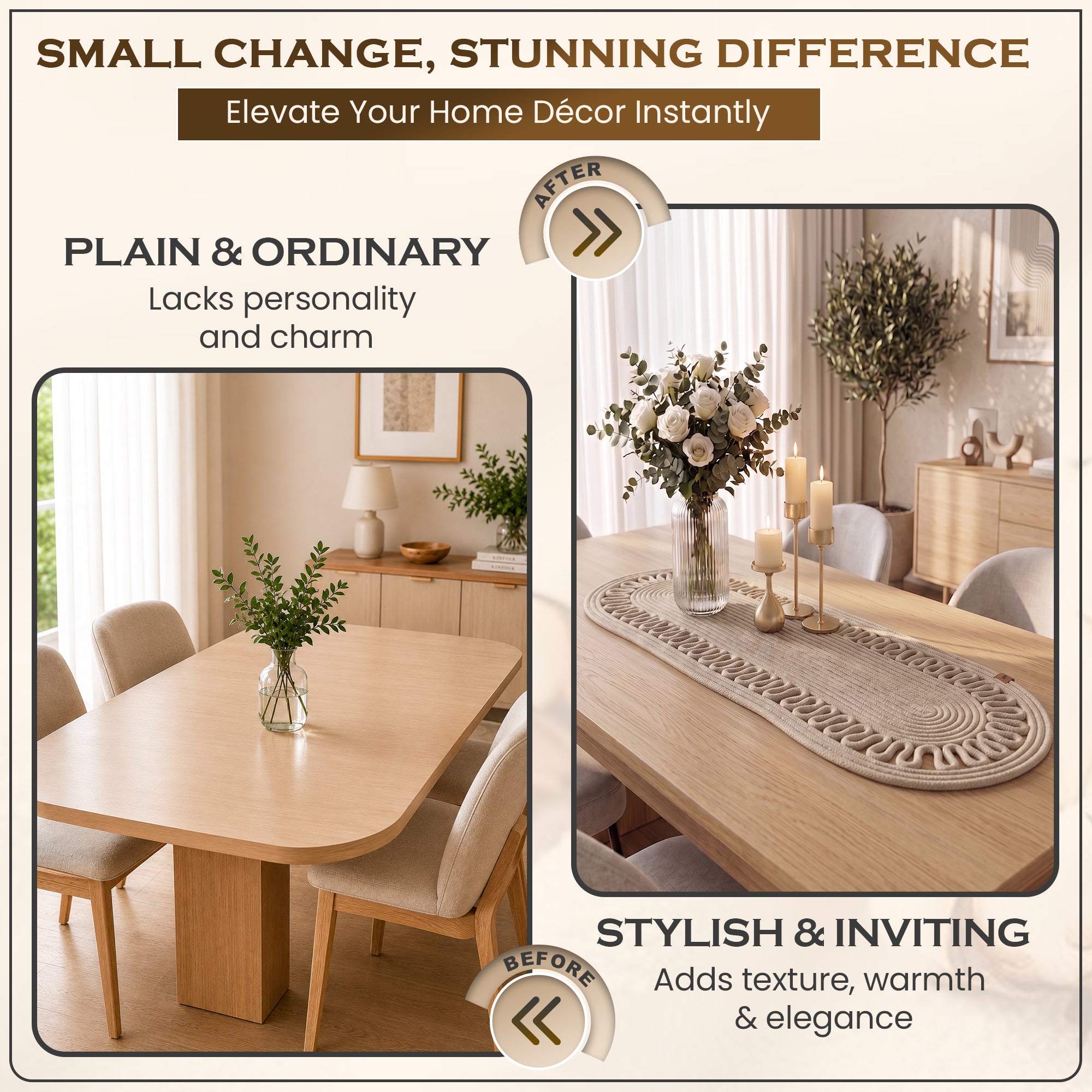 Cream Handwoven Oval Jute Table Runner