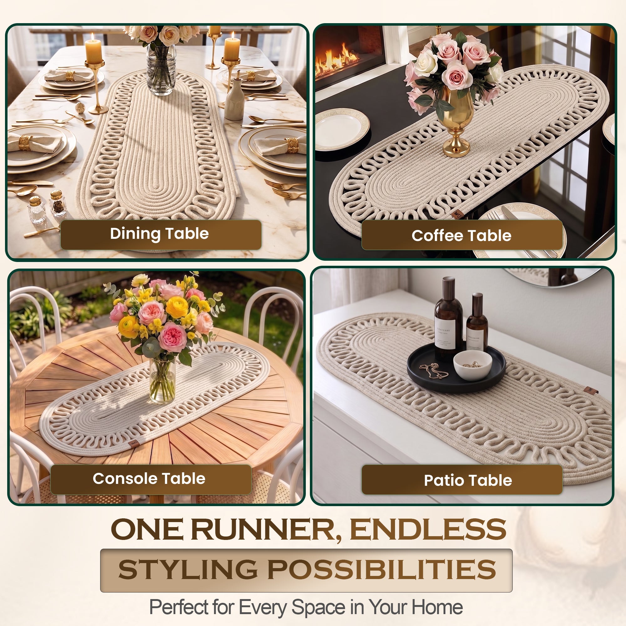 Cream Handwoven Oval Jute Table Runner