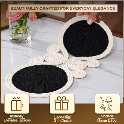 Black and White Handmade Jute Table Runner