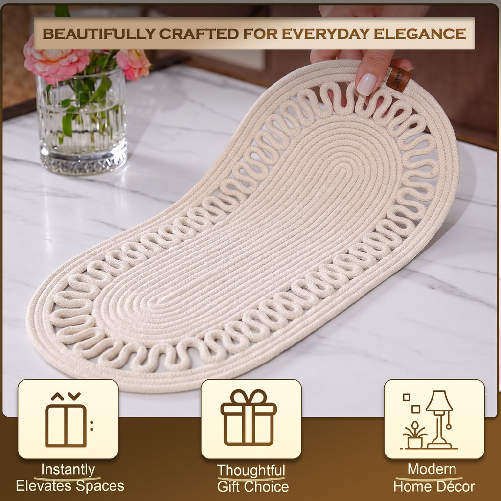 Cream Handwoven Oval Jute Table Runner