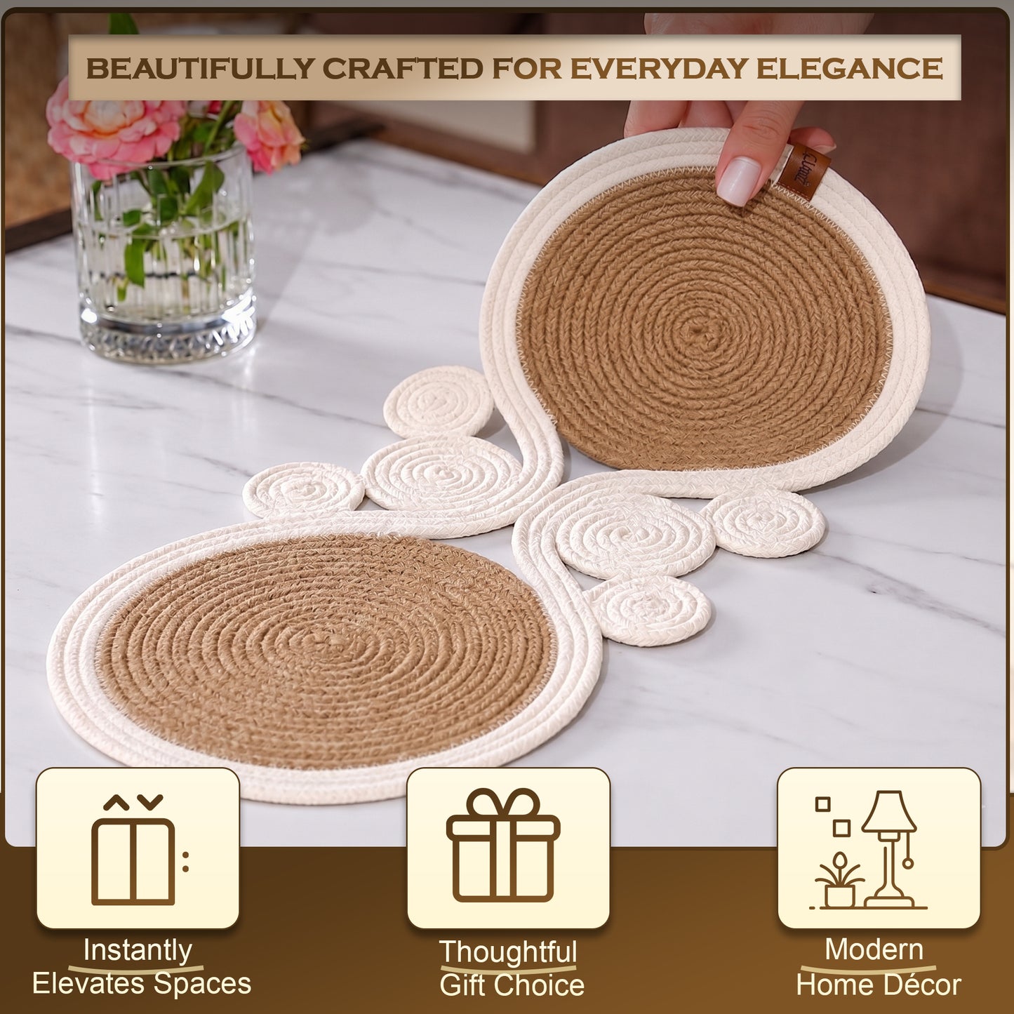 Boho Jute Table Runner, Handmade Wicker Center Table Decor