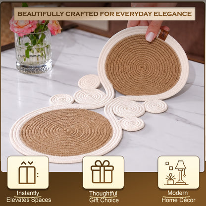 Boho Jute Table Runner, Handmade Wicker Center Table Decor