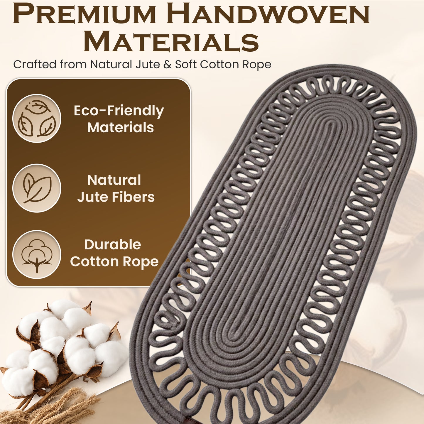 Anthracite Jute Table Runner, Handmade Rope Table Decor