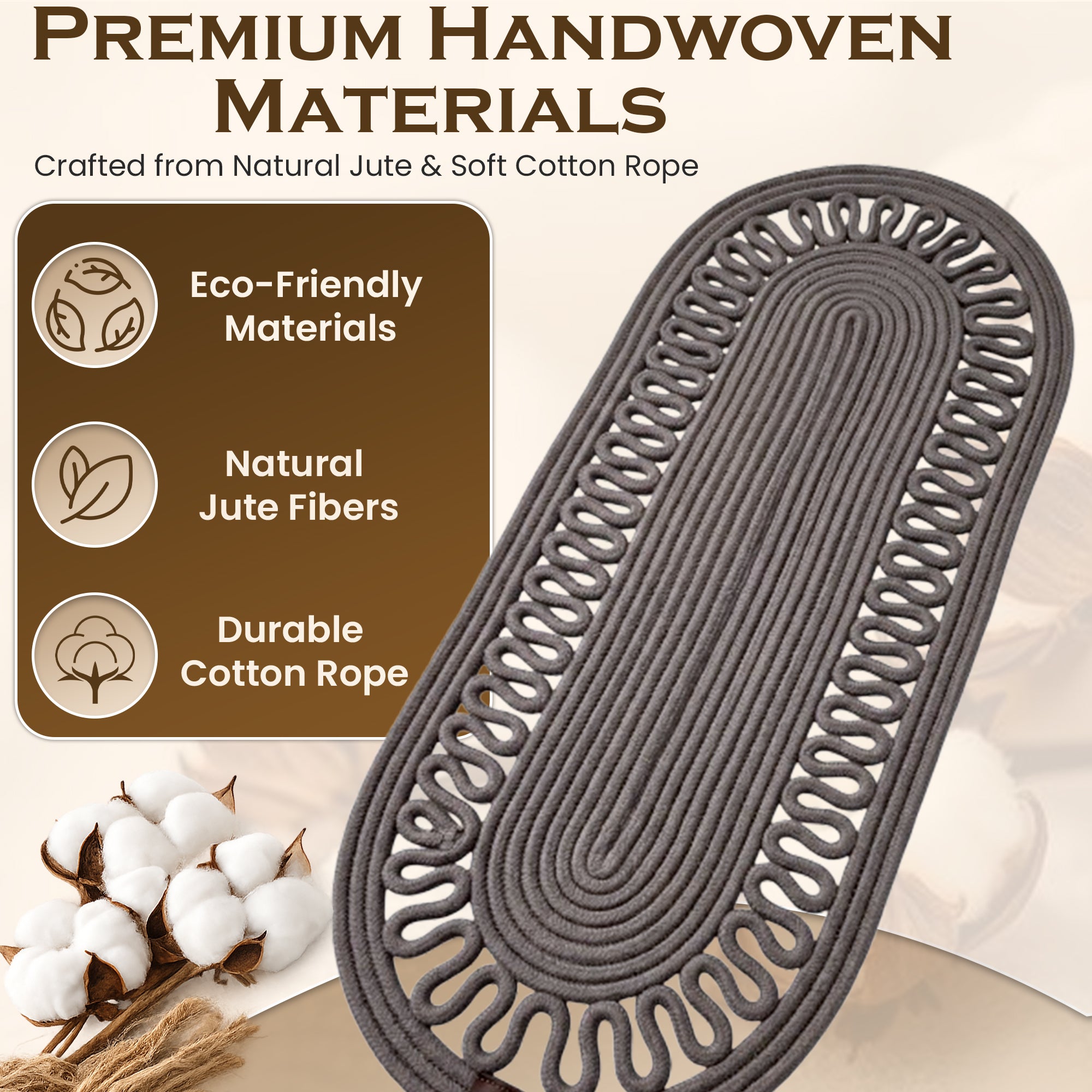 Anthracite Jute Table Runner, Handmade Rope Table Decor