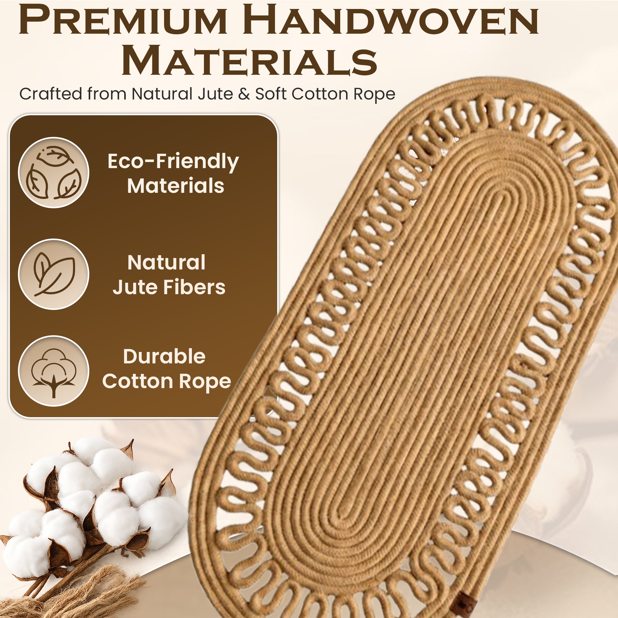 Oval Jute Table Runner with Wicker - Boho Dining Table Decor