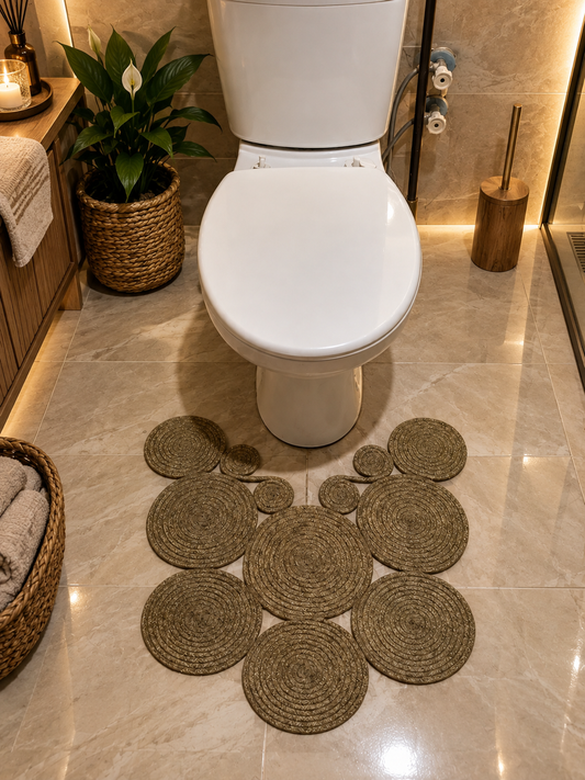 Handmade Jute Toilet Mat, Natural Bathroom Rug, Boho Toilet Floor Mat Size: 55 x 65 cm