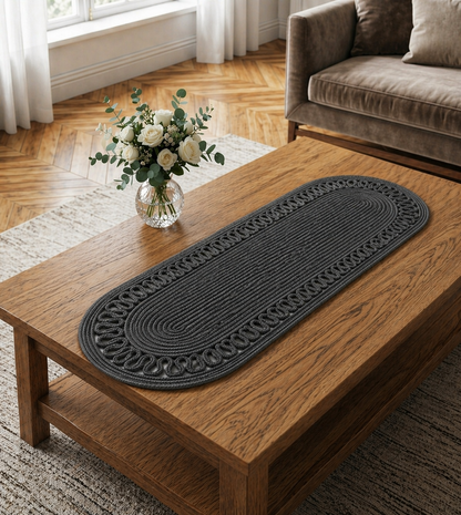 Anthracite Jute Table Runner, Handmade Rope Table Decor