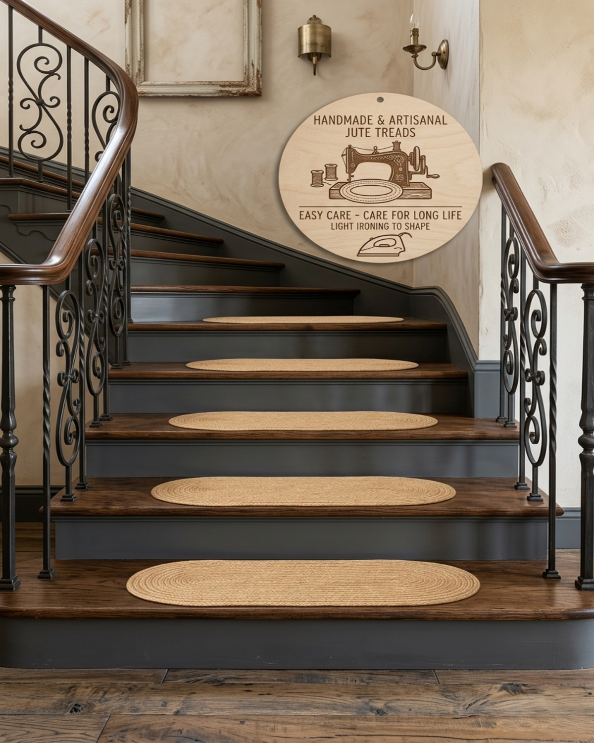 Set of 11 Jute Stair Treads, Non-Slip, Washable, 8mm Thic