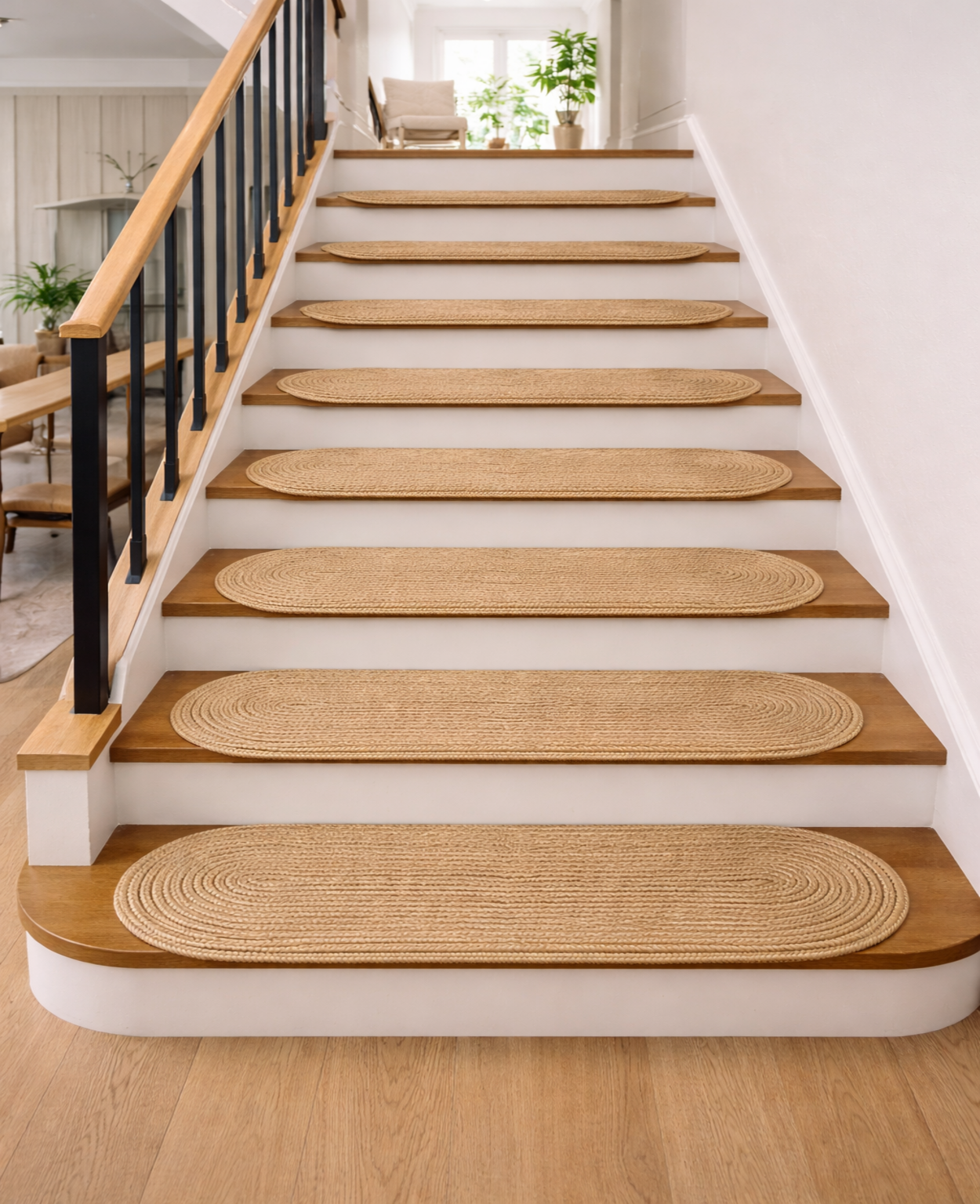 Set of 11 Jute Stair Treads, Non-Slip, Washable, 8mm Thic