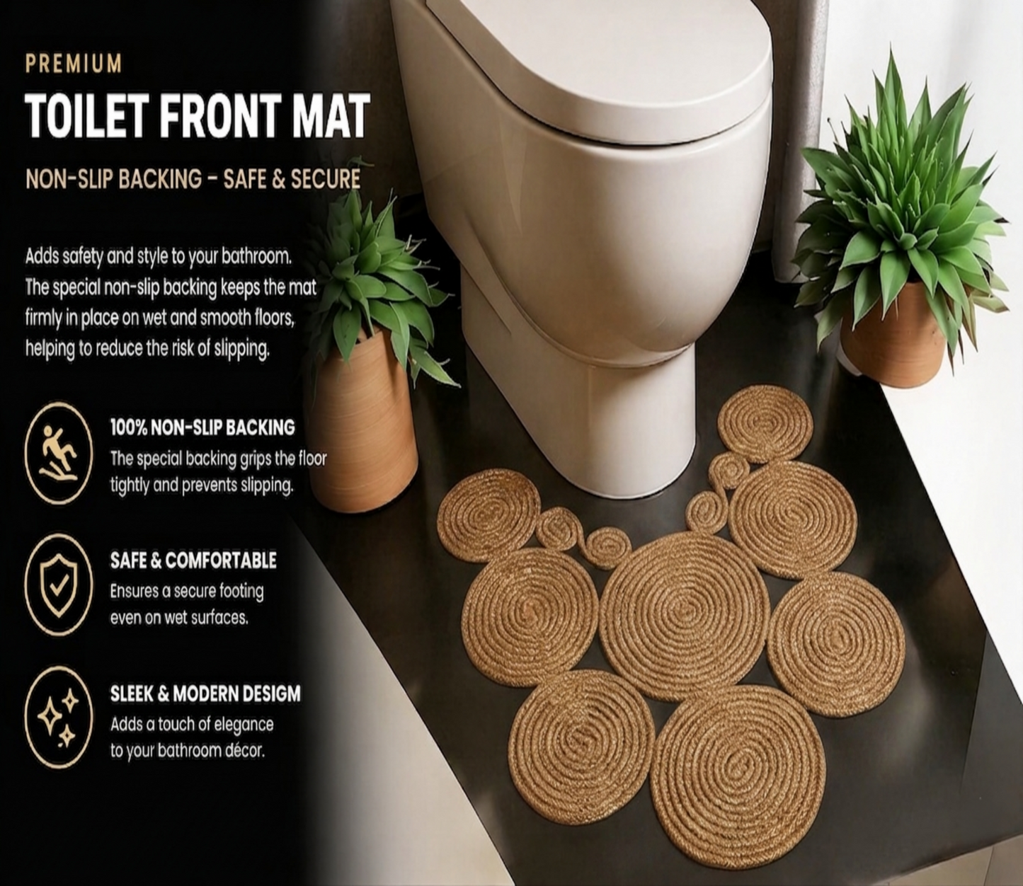 Handmade Jute Toilet Mat, Natural Bathroom Rug, Boho Toilet Floor Mat Size: 55 x 65 cm