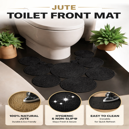 Black Handmade Jute Toilet Mat, Natural Bathroom Rug, Boho Toilet Floor Mat
