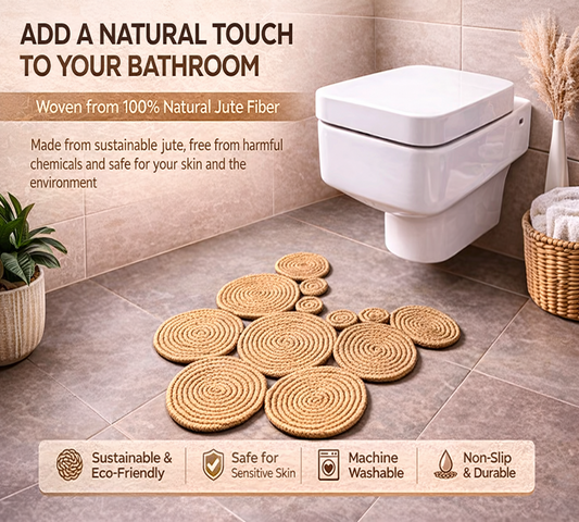 Handmade Jute Toilet Mat, Natural Bathroom Rug, Boho Toilet Floor Mat