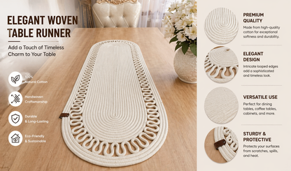 Cream Handwoven Oval Jute Table Runner