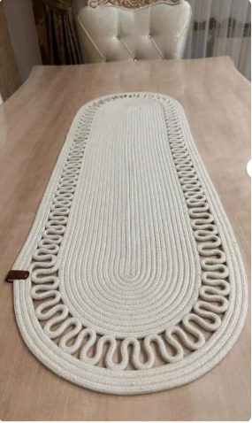 Cream Handwoven Oval Jute Table Runner