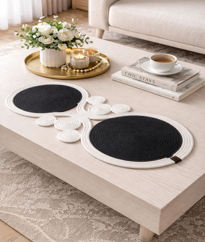 Black and White Handmade Jute Table Runner