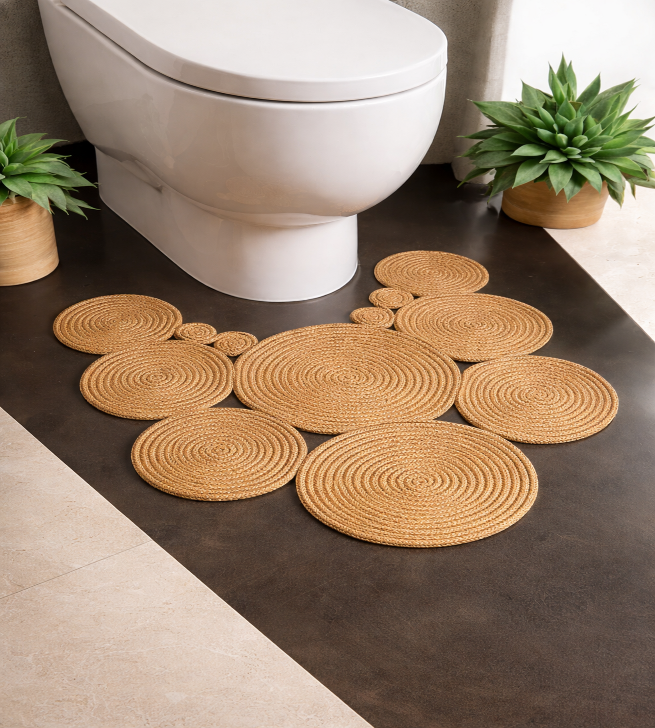 Handmade Jute Toilet Mat, Natural Bathroom Rug, Boho Toilet Floor Mat Size: 55 x 65 cm