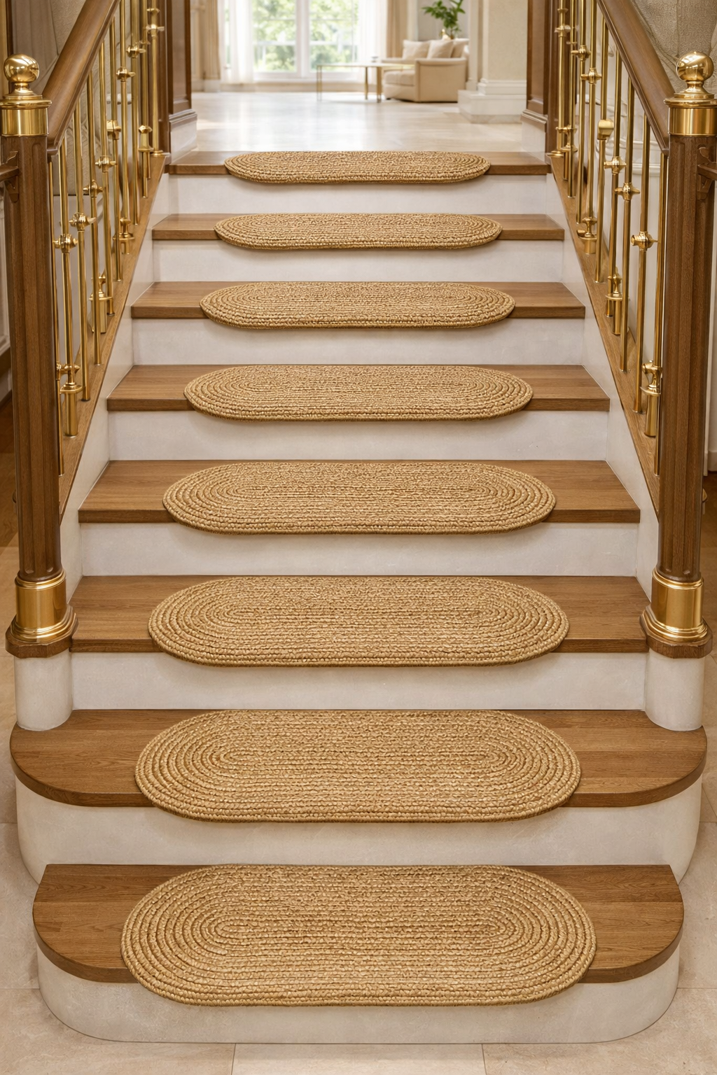 Set of 11 Jute Stair Treads, Non-Slip, Washable, 8mm Thic