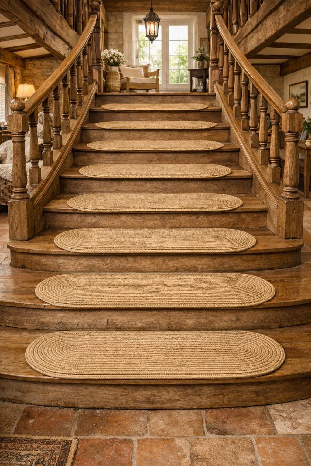 Set of 11 Jute Stair Treads, Non-Slip, Washable, 8mm Thic