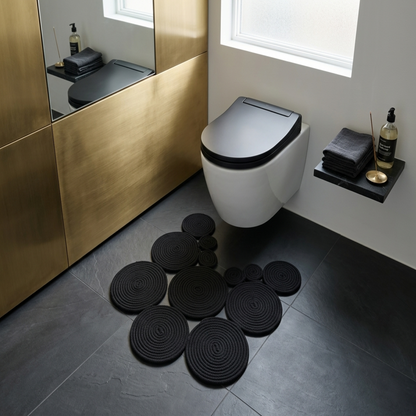 Black Handmade Jute Toilet Mat, Natural Bathroom Rug, Boho Toilet Floor Mat