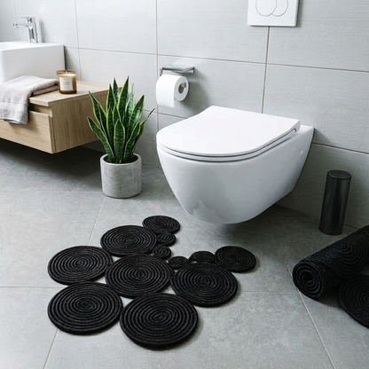 Black Handmade Jute Toilet Mat, Natural Bathroom Rug, Boho Toilet Floor Mat